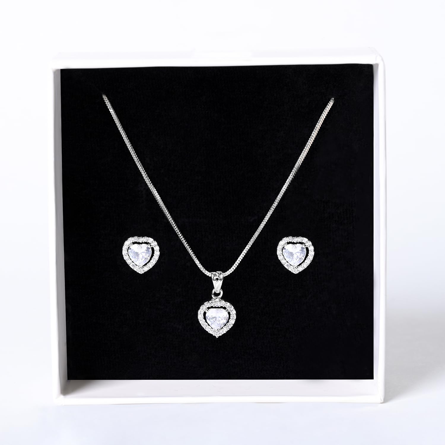 Princess Cut Pendant Set for Him & Her, Option in 10 Different Silver