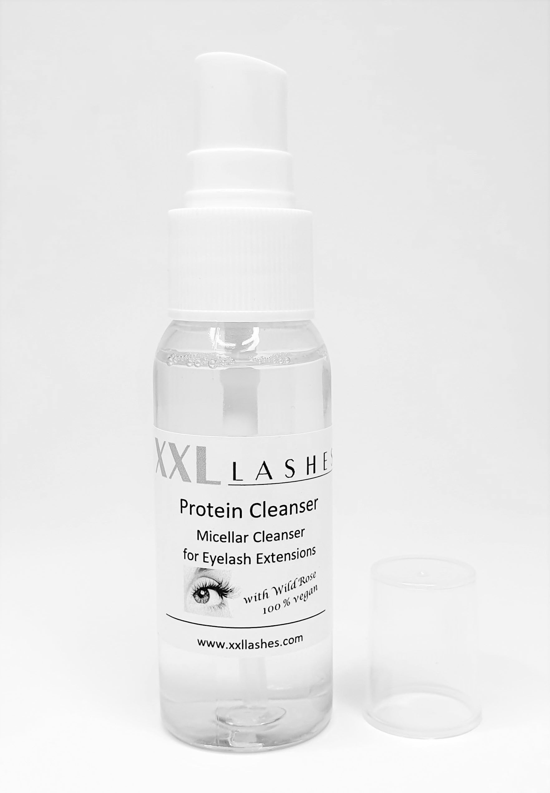 XXL Lashes limpiador micelar de pestañas con rosa silvestre, champú para pestañas de 30 ml en dispensador de spray