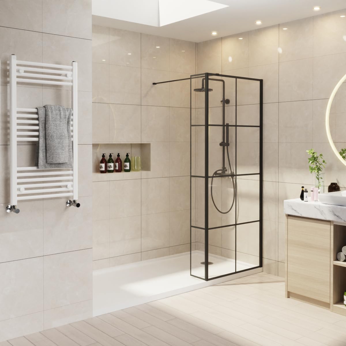 Nrg Black/Grey 800Mm Reversible Wetroom Screen With 300Mm Return Panel, 8Mm Glass