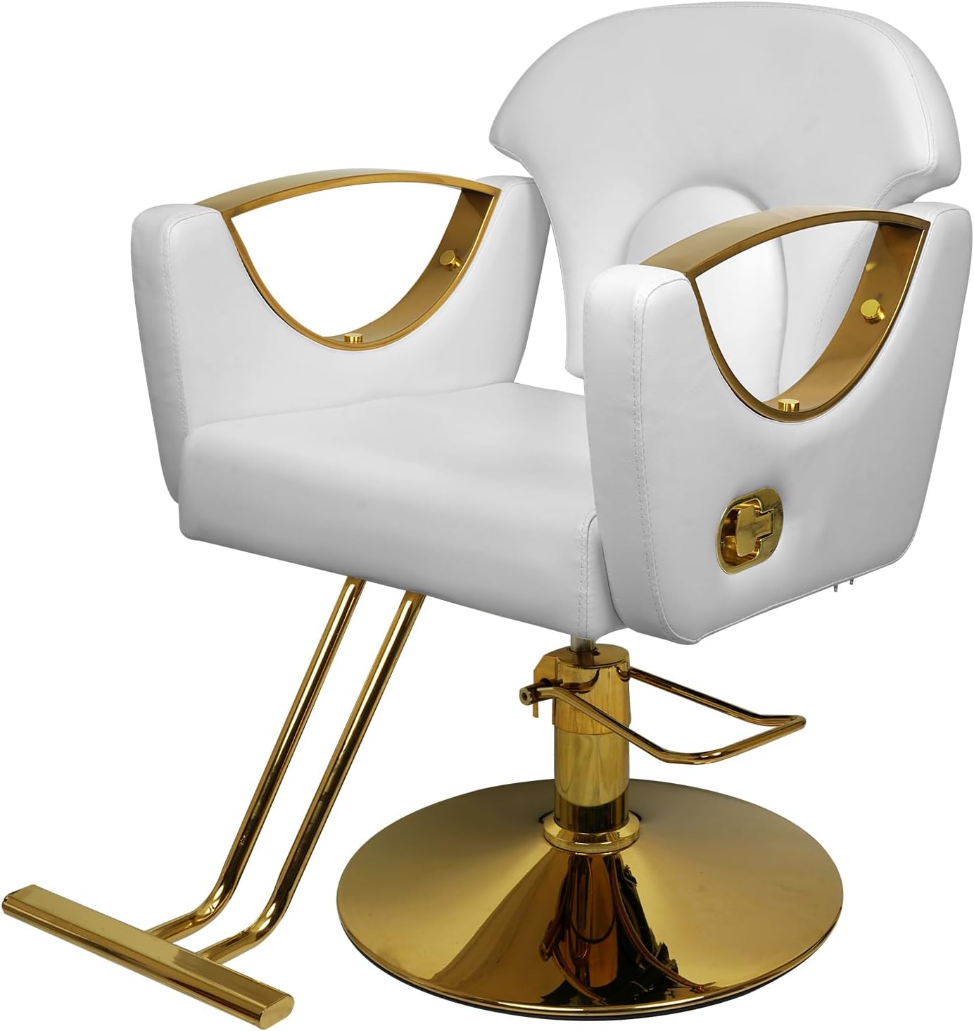 Ladies Salon Chair Reclining Swivel & Hydraulic Chair Heavy Duty Hair Styling Chair for Beauty Salon, Spa Equipment (White Gold)