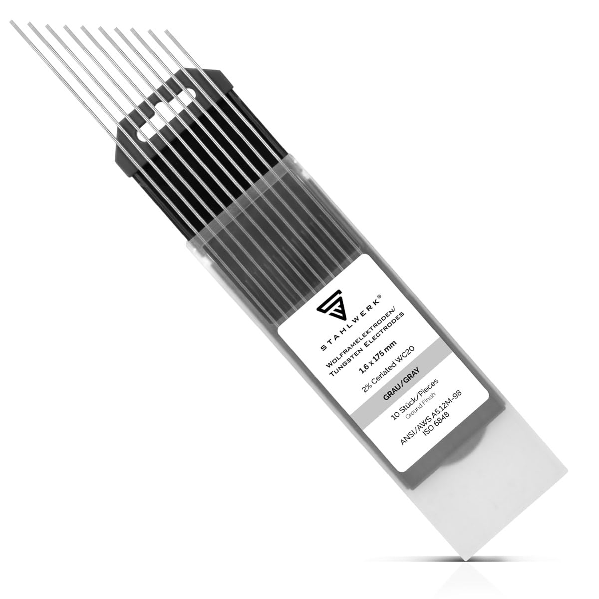 10 x STAHLWERK TIG electrodos de soldadura de tungsteno 1,6 x 175 mm WC20 Sin torio - Agujas TIG universales para acero, acero inoxidable, aluminio, cobre, gris, 10 pzs.