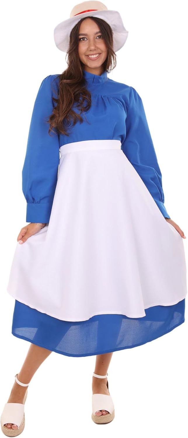 Women's Blue Anime Costume – Adult Cosplay Dress Outfit for Halloween and Parties – Includes Hat, Dress, Apron