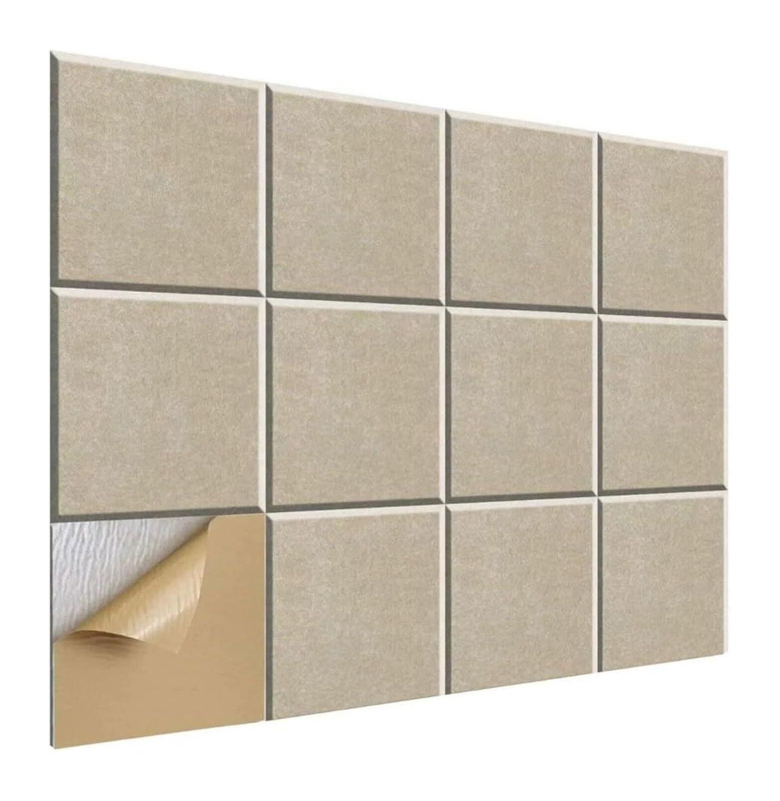Panele ścienne dźwiękochłonne, panele samoprzylepn 12 Pack Self-Adhesive Acoustic Panels 30x30 cm Multicolor for Walls Ceiling Door Bedroom(Beige)