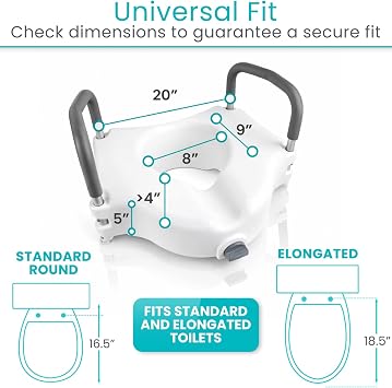 Vive Raised Toilet Seat - 5 Portable, Elevated Toilet Seat Riser & Extender - Elongated and Standard Fit Commode Lifter - Bathroom Safety Extender Assists Disabled, Elderly, Seniors, Handicapped