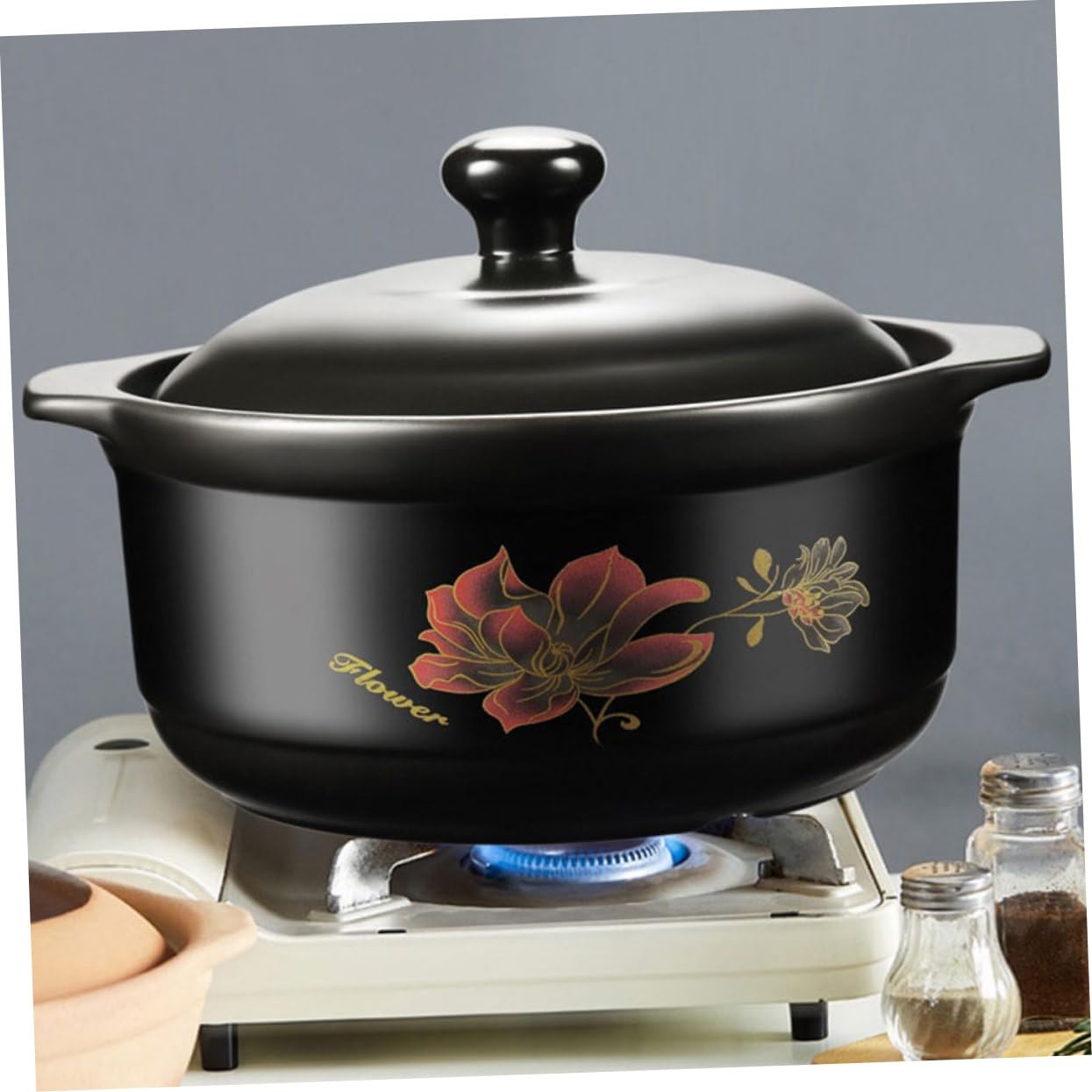 Casseruola in Ceramica 1600ml Nera Coperchio per Zuppe