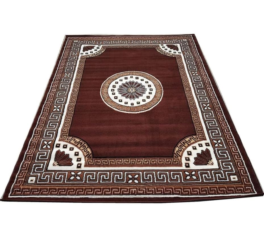 Image of Floral Design Acrylic Polyester Carpet for Living Room 7x10 Feet Color Brown and White(210x300Cm), Large Rectangle