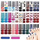 Toe Nail Stickers, DANNEASY 660pcs/30 Sheets Toenails Polish Strips Toes Nail Wraps for Women, UV Free | Self Adhesive Gel Strips Nails with 2 File, 1 Wooden Stick - Solid & Mix Design