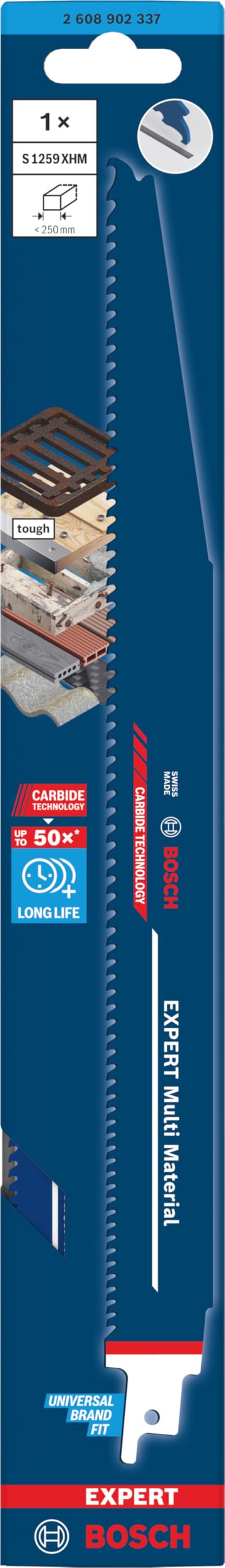 Bosch 1x Hoja EXPERT Multi Material S1259XHM (para Hierro fundido, Madera con metal, Longitud 300 mm, Professional Accesorios Sierra sable)