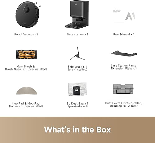Miniatura 8 de Mova Aspiradora robot E30 Pro Plus, succión de 19000 Pa, cepillo DuoRoller antienredos, manos libres, cepillo lateral extensible para limpieza de