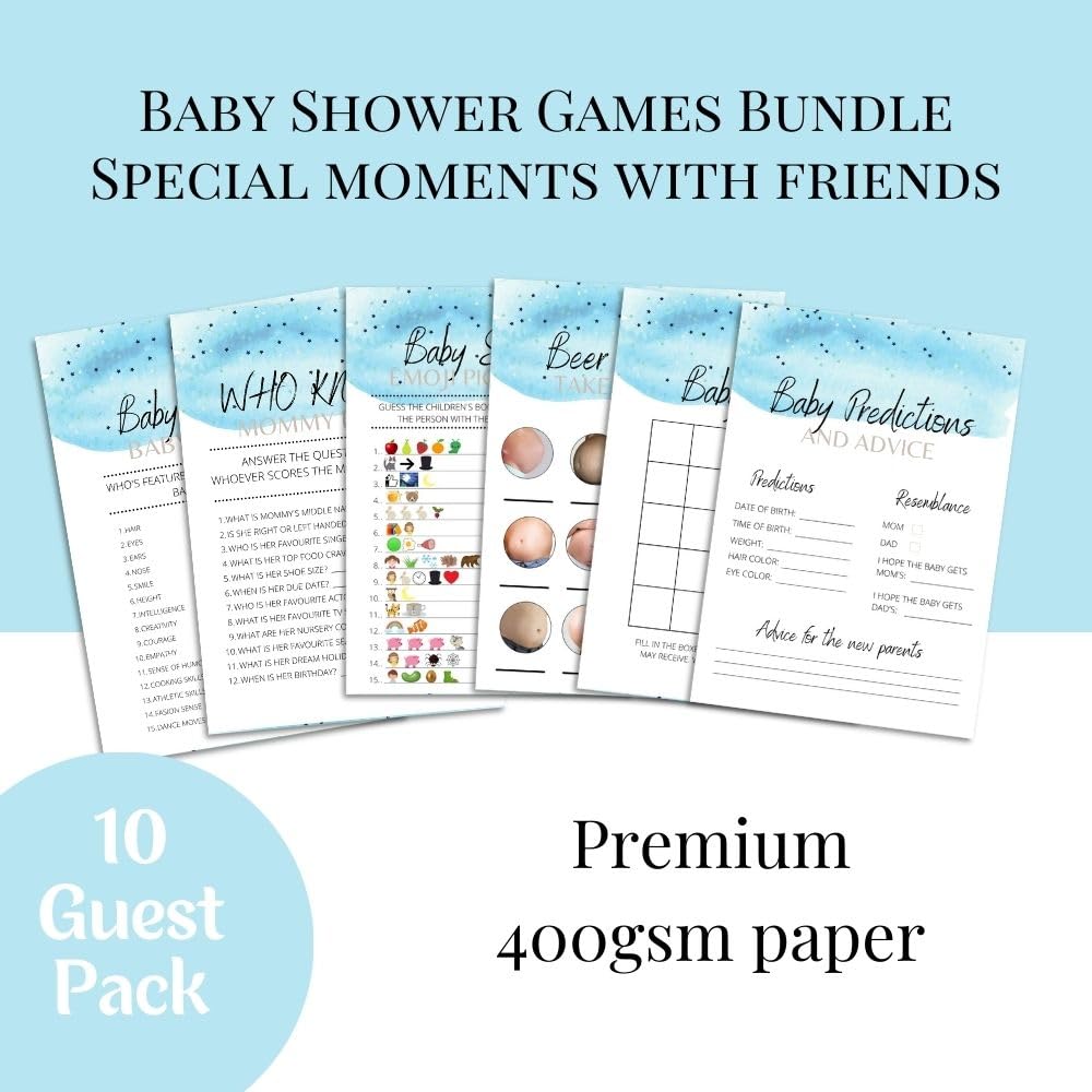 Baby Shower Games - 6 Game Bundle - Eucalyptus, Jungle, Safari, Baby Boy, Baby Girl - 10 Guests Pack (Baby Boy) - Image 2