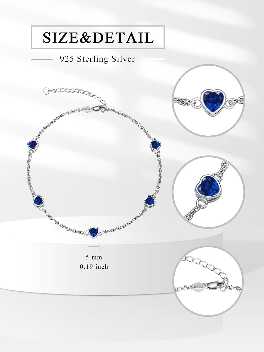Dorunmo Heart Birthstone Bracelets 925 Sterling Silver Round Birthstone Anklet for Women Birthday Jewelry Gifts for Girlfriend Wife Mother Her - Image 5