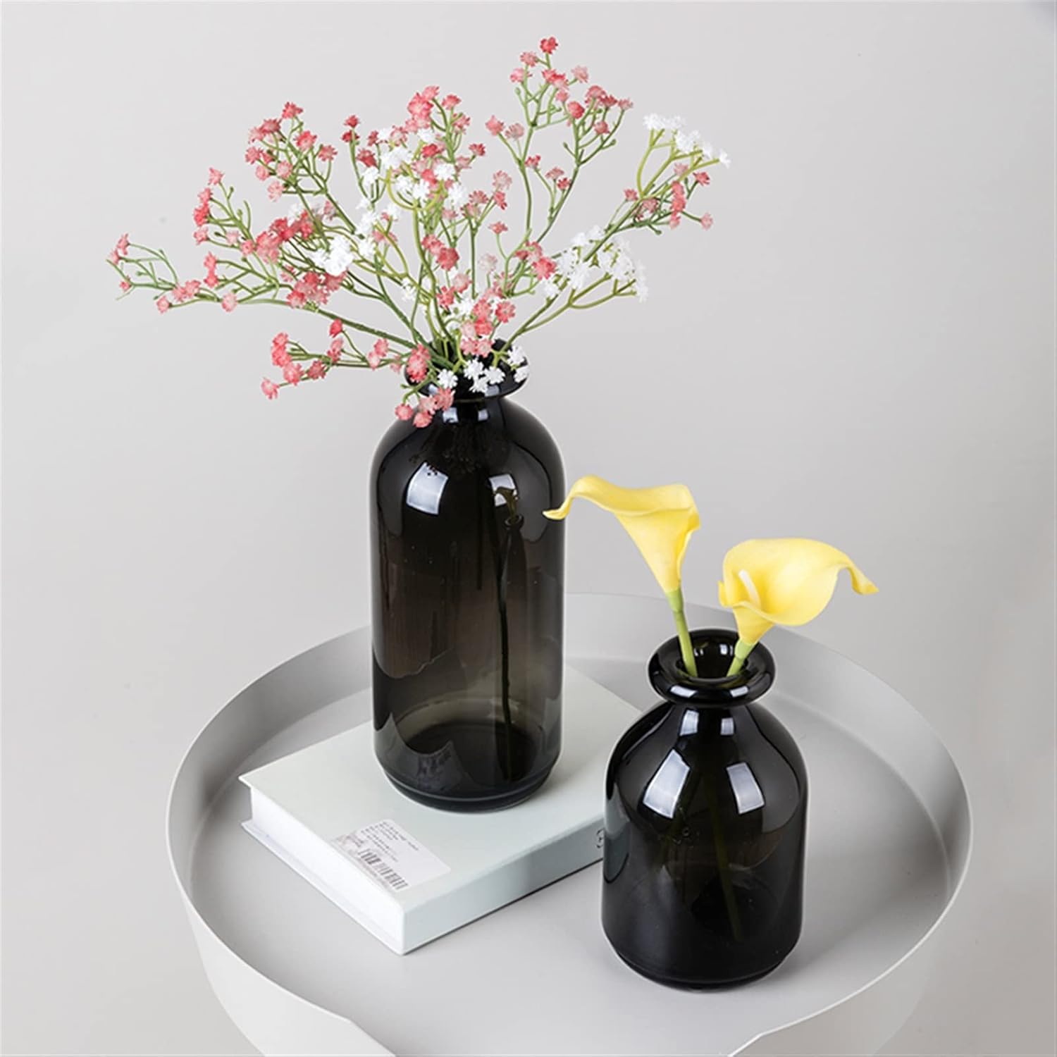 Vase Nordic Black Transparent Glass Flower Arrangement Vase Creative Table Dried Flower Decorations Desktop Ornaments Suitable for Dining and Living Room Home decoratio(Large)