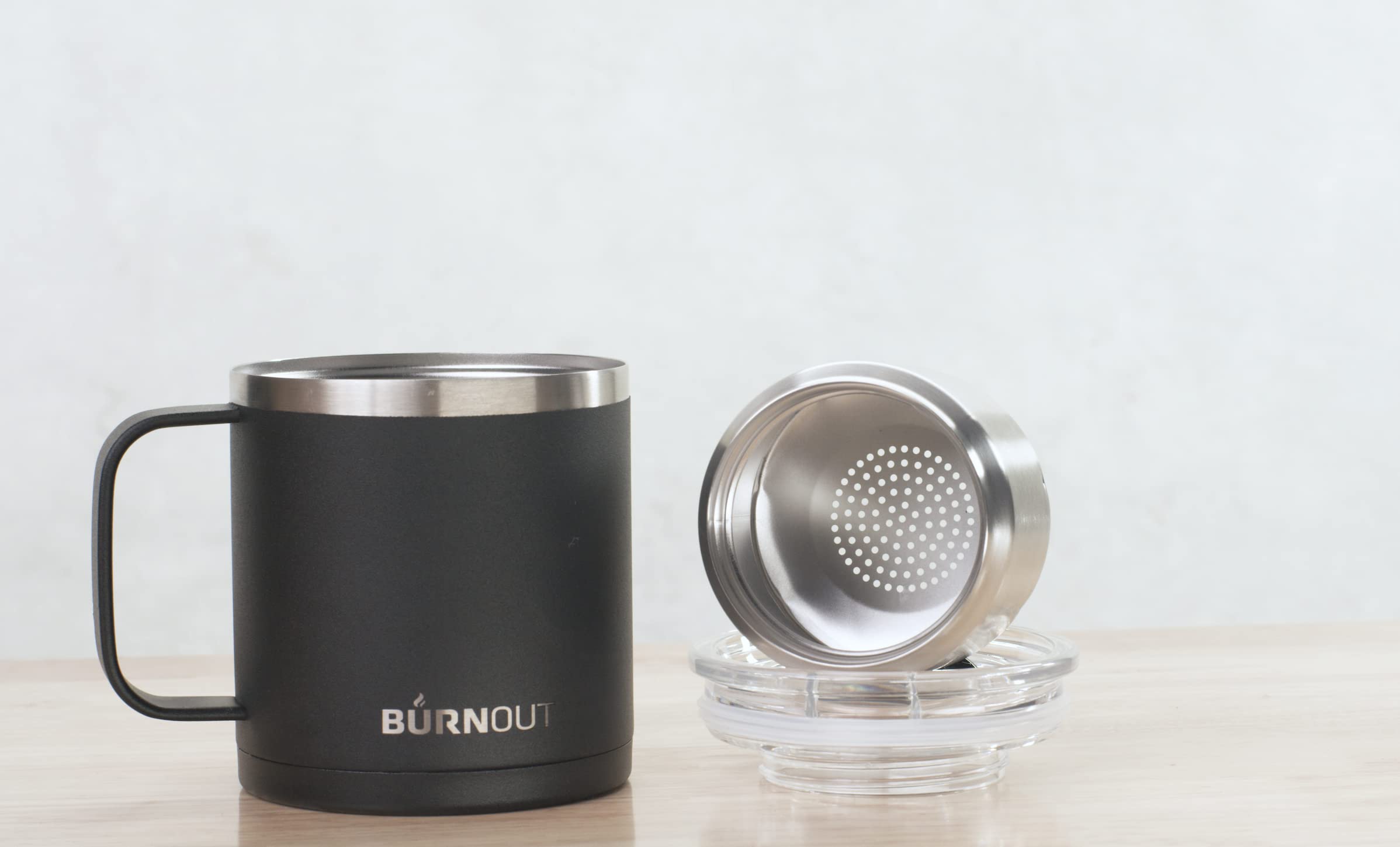 BurnOut 2.0 Taza instantánea con control de temperatura (14 onzas, negro con rojo)