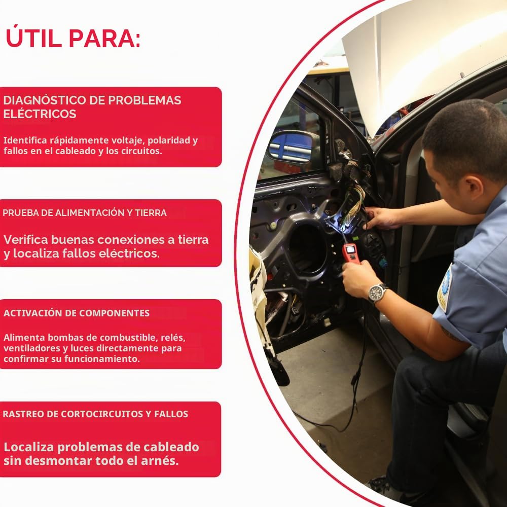 Power Probe 3 PP319FTCRED Kit Comprobador de Circuitos Coche | Voltímetro 12V 24V DC, Inyeccion de Potencia y Masa, Cable 6m mas Alargador 6m, Adaptador de Mechero, Maletin