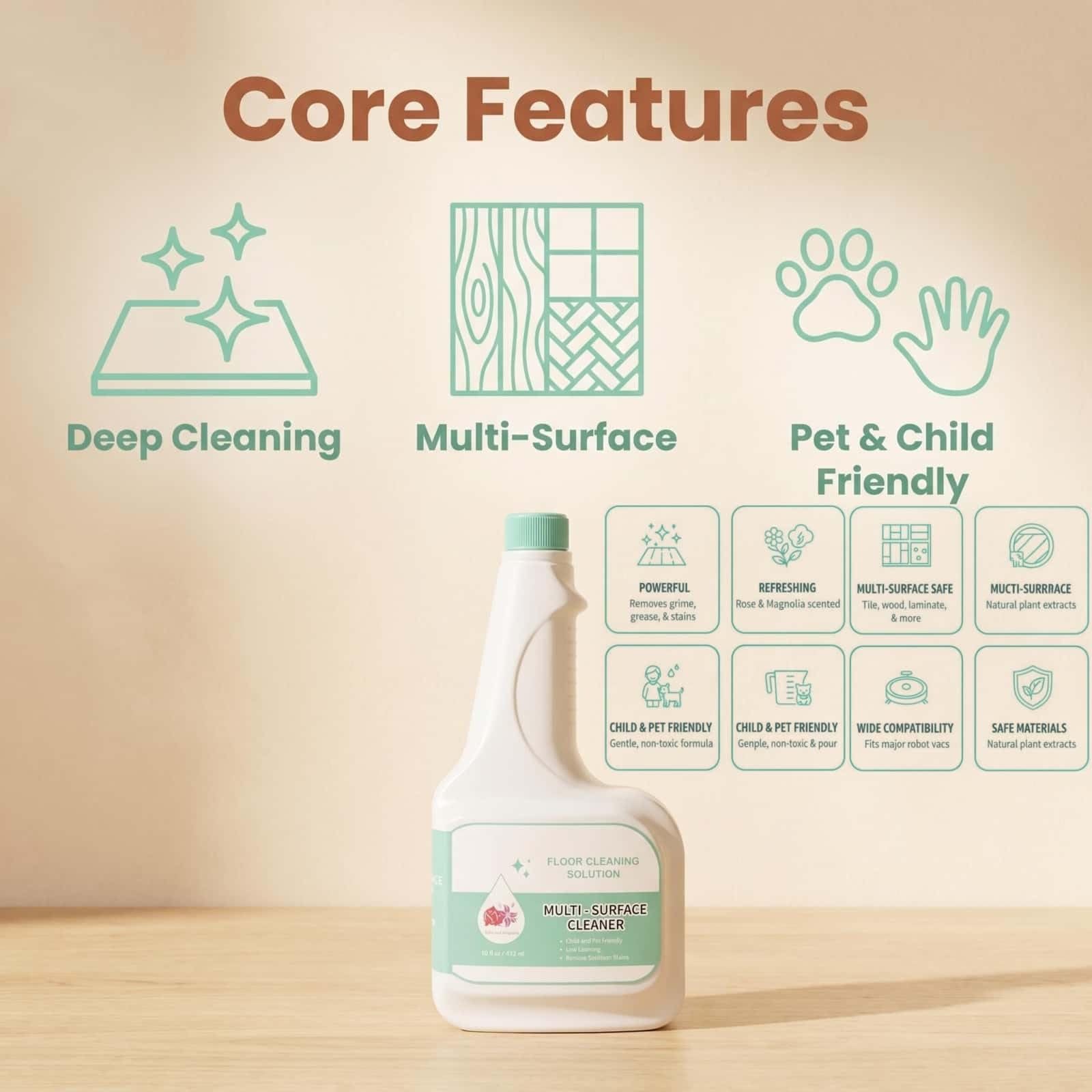 Compatible con eufy Robots Aspiradores, Limpiador for Pisos Duros 473mlX5, Proporción 1:200, Aroma Rosa Magnolia, Elimina Manchas Difíciles, Baja Espuma, Seguro for Niños y Mascotas