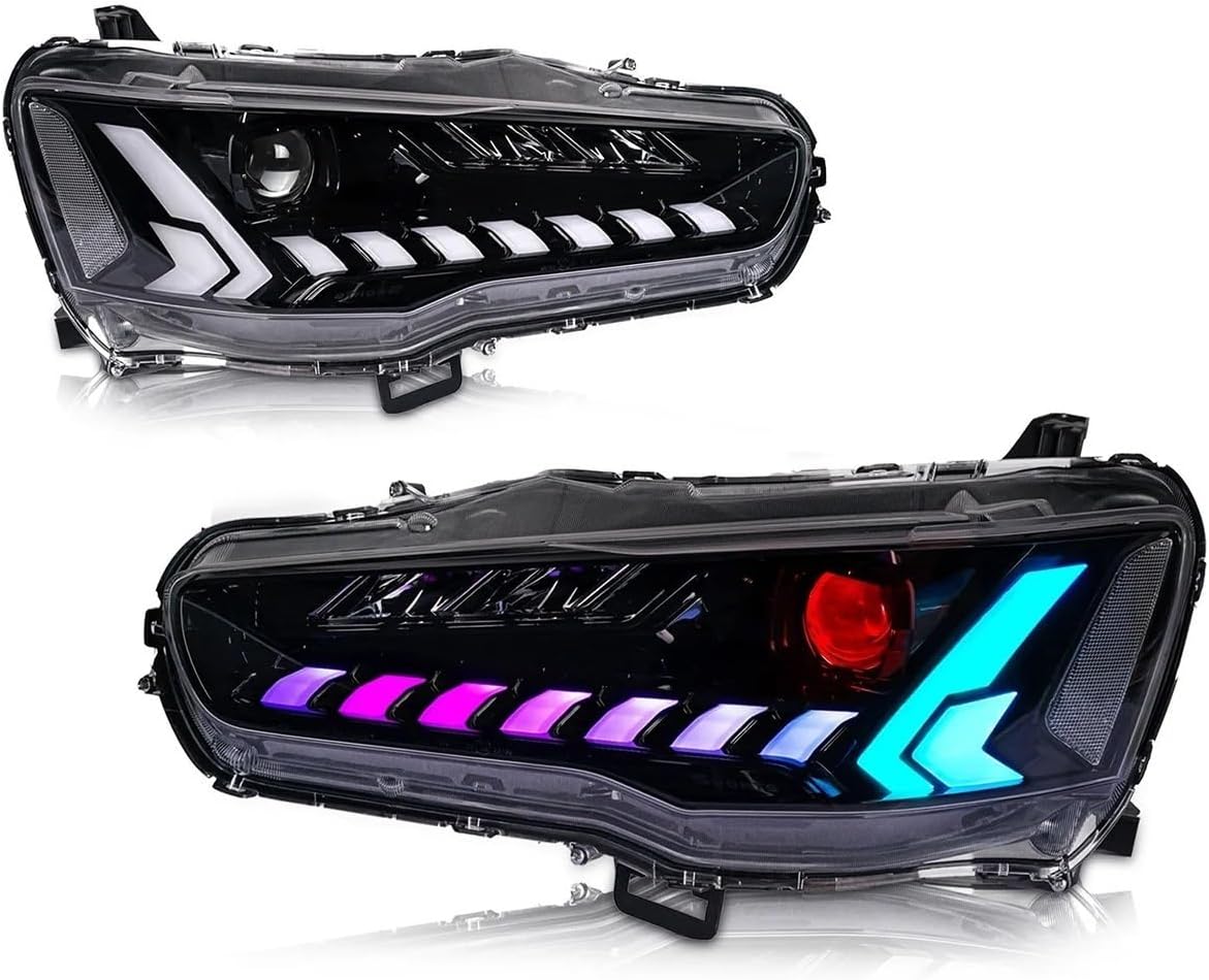Signal Light Assemblies For Lancer EVO X 10th Gen 2008-2020 Front lamp Head Light W/Dynamic Animation W/Amber Lamps Pair Projector Headlights(RGB)