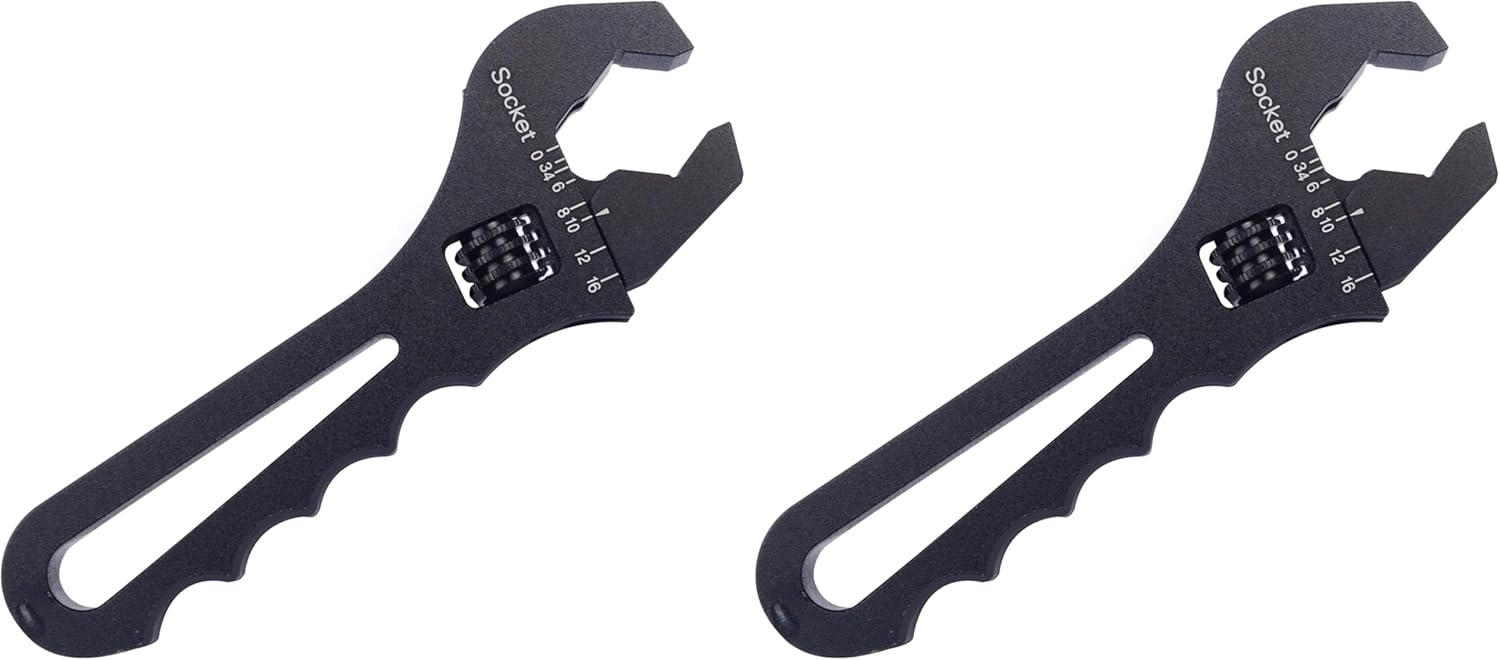 An Fitting Wrench 3AN-16AN Adjustable Wrench Aluminum Lightweight Spanner Tools for An Hose Fitting Adapter End, Black (Pack of 2)