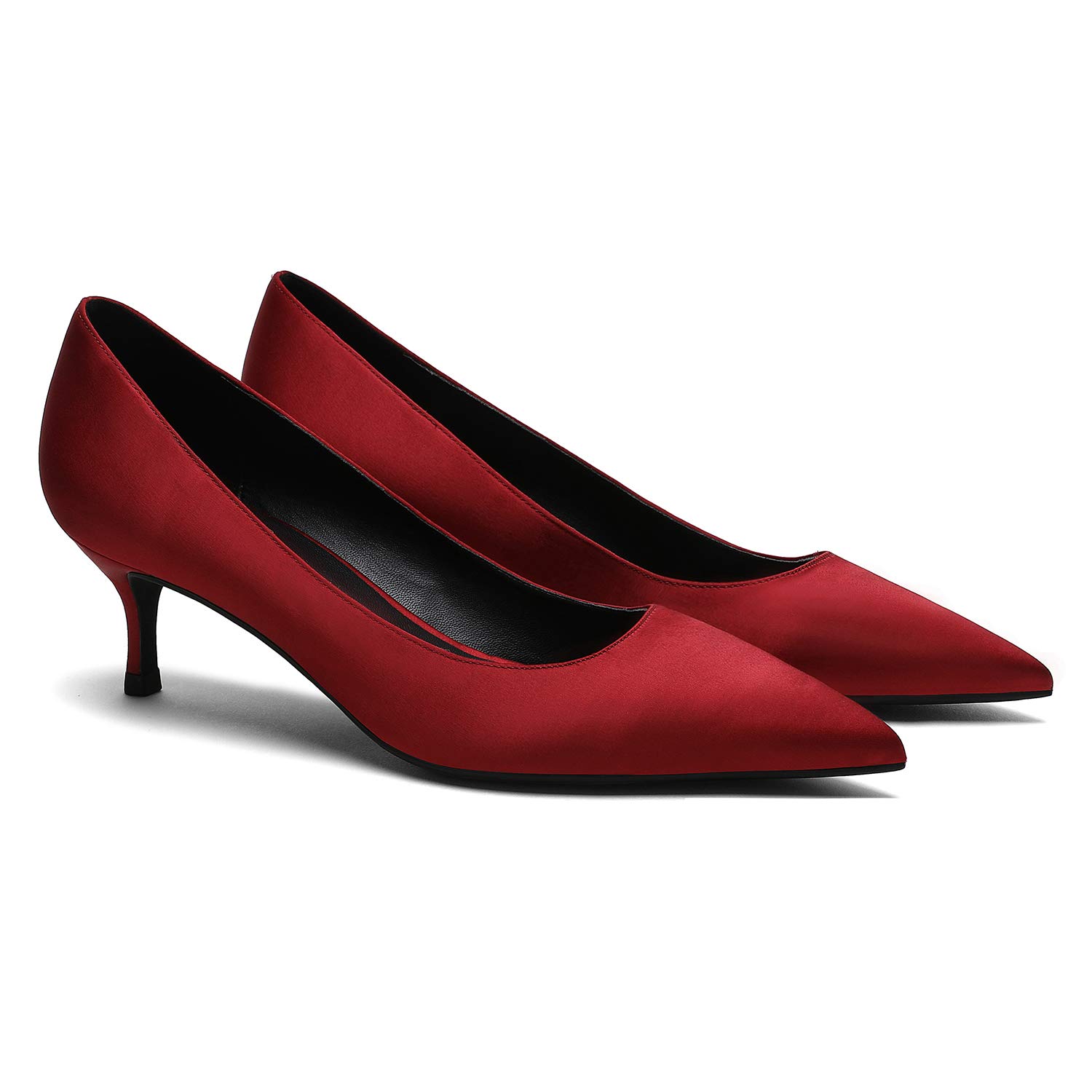 MOOMMO Kitten Heel Pumps Pointed Toe Satin Slip On 2 Inch Mid Heel Dress Shoes Classic Work Pumps for Office Ladies Wedding Bridal Party 4-10 M US