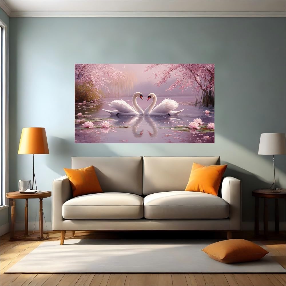 Calcomanías de pared de flores de cerezo y cisnes vinilo decorativo de 120x80 cm
