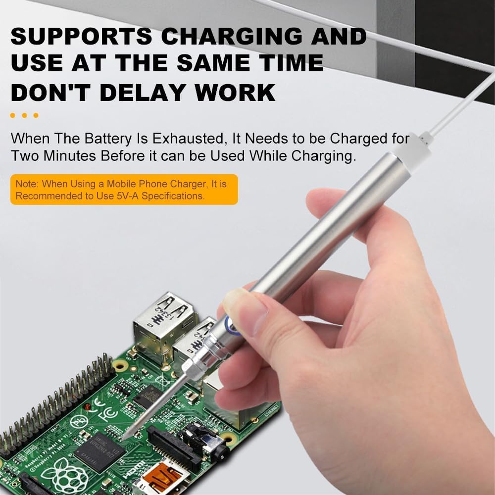 Fer à Souder Sans Fil électrique,15w Kit de Fer A Souder Usb Rechargeable Soldering Iron Avec Température Réglable de 200℃-450℃,Chargement Possible Pendant l'utilisation, Interface 510