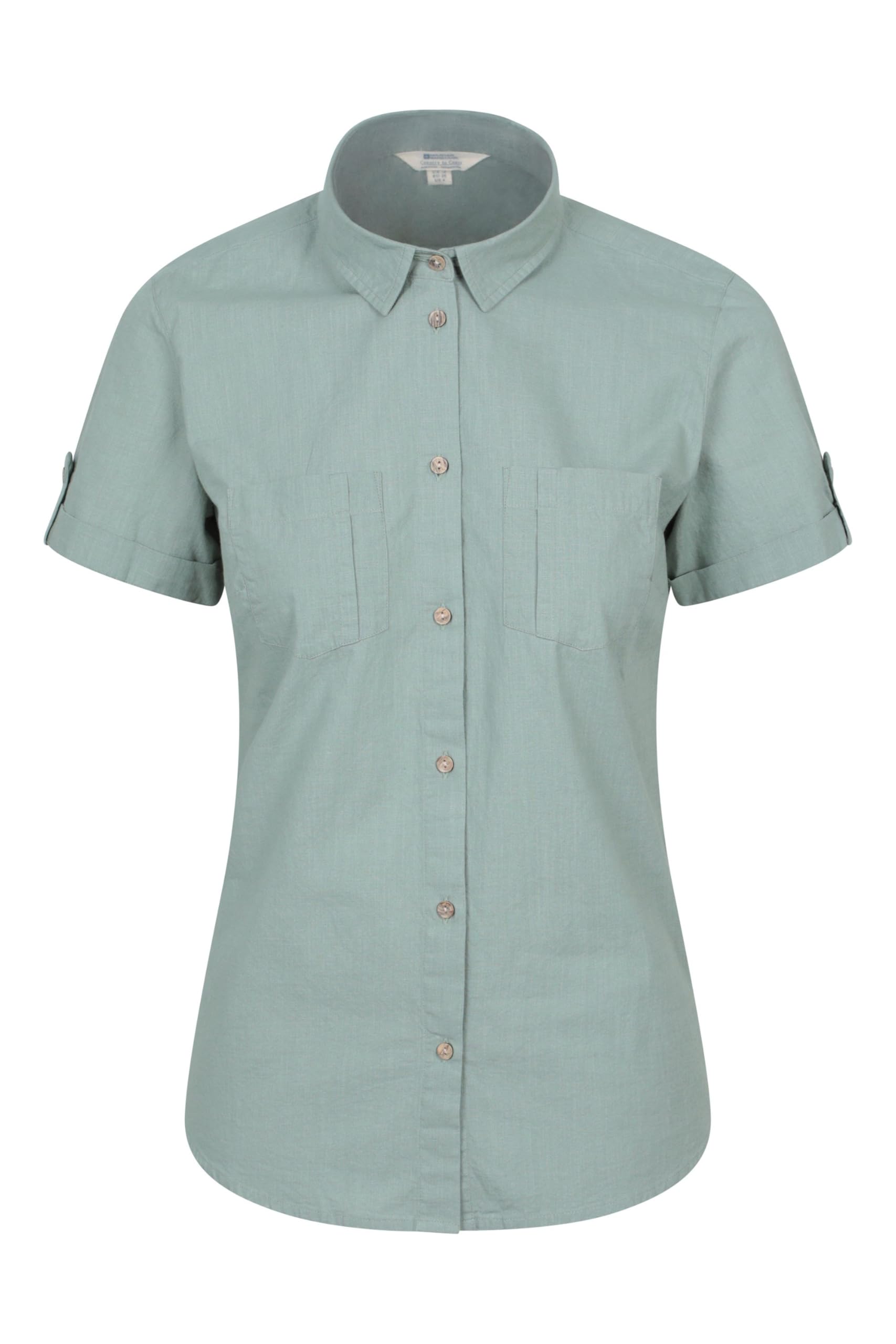 Mountain Warehouse Women's Light Khaki Coconut Short Sleeve Shirt - 100% Cotton Top, Lightweight, Breathable Blouse, Mesh Lined Tee - For Travelling & Daily Use Size 14