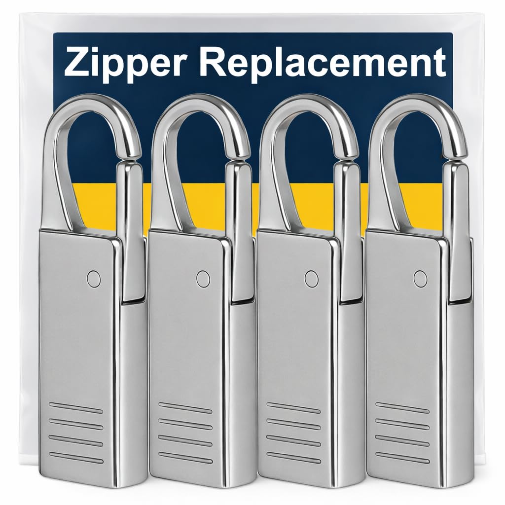 Zipper Pull Replacement. 4X Zips Silver Heavy Duty Replacment Zippers Pull tab for Broken Jacket Zip, Coat, Luggage, Suitcase, Backpack, Boot and More. Easy Clip on Puller Parts