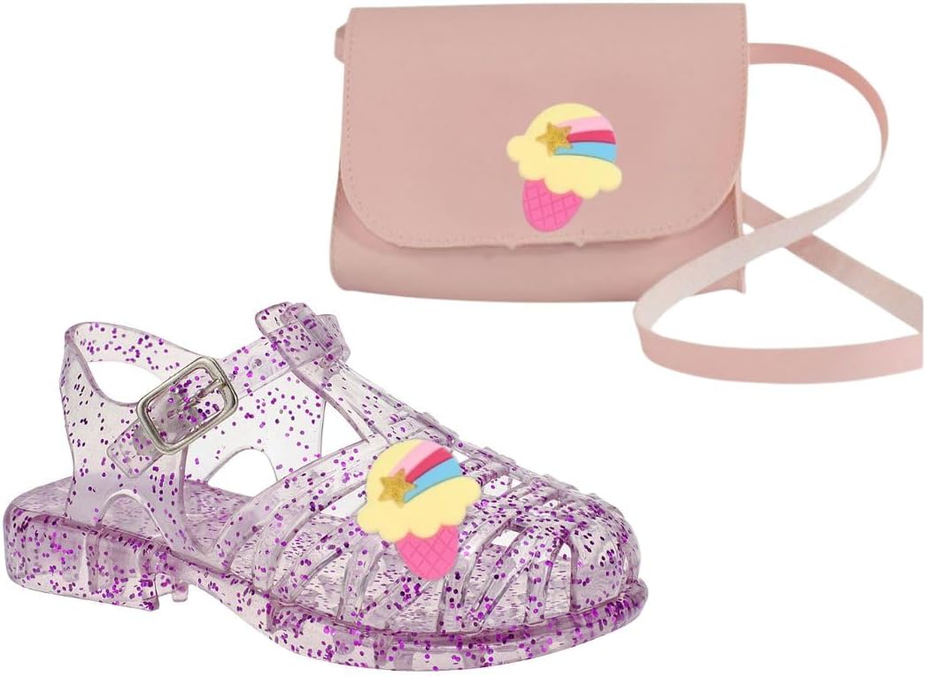 Sandália Emborrachada Menina Infantil e Bolsa Com Enfeite