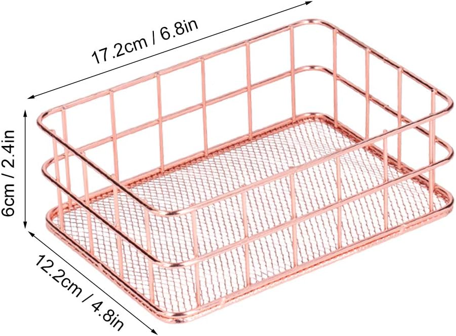 2Pcs Wire Mesh Baskets, Rose Gold Iron Storage Racks Desktop Wire Mesh Tray, Net Basket Storage Bins Office Drawer Organizer for School Home Office (S) image 2