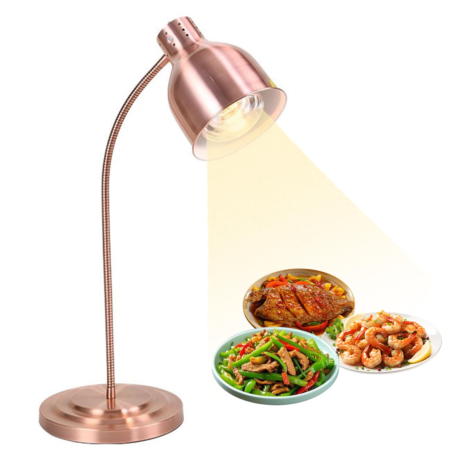 Lámpara de Calentamiento de Alimentos Buffet, Calentador eléctrico portátil con Manguera Flexible, Altura Ajustable e Interruptor Independiente, Ideal para el Uso de Cocina, Restaurante y Hotel