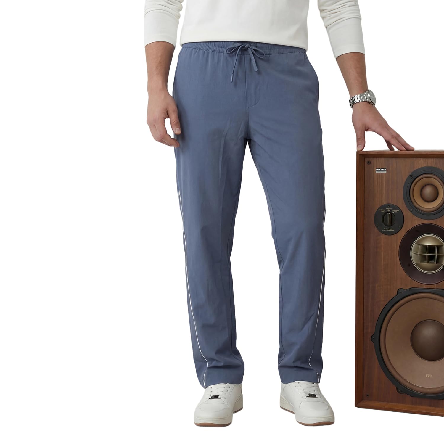WROGN Men's Polyester Track Pants | Blue Loose Fit Joggers | Solid Athleisure Wear-picture-13