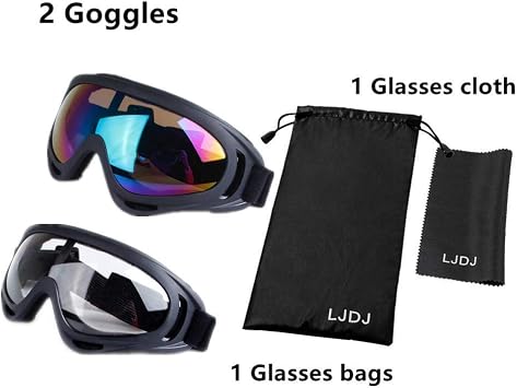 LJDJ Motorcycle Goggles - Glasses Set of 2 - Dirt Bike ATV Motocross Anti-UV Adjustable Riding Offroad Protective Combat Tactical Military Goggles for Men Women Kids Youth Adult