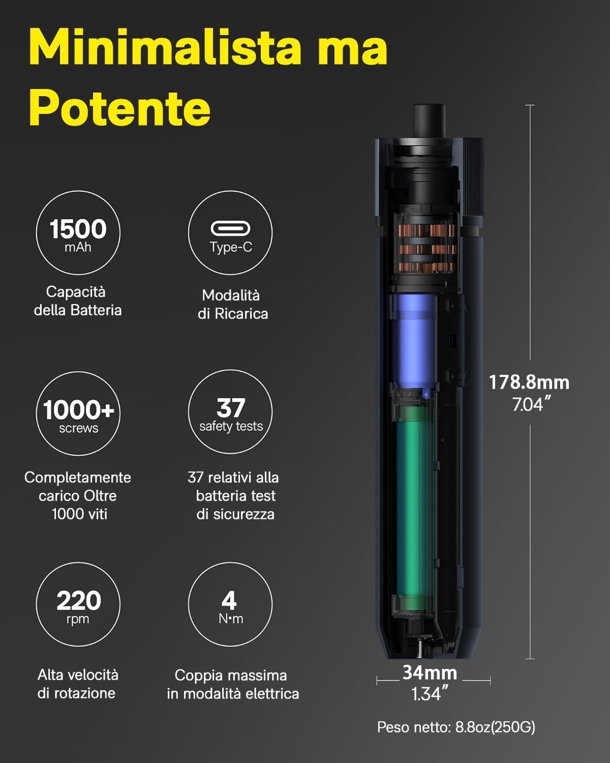 HOTO Set Cacciaviti Elettrici 3.6V con 12 Punte da 4 Taglierino Retrattile SK5
