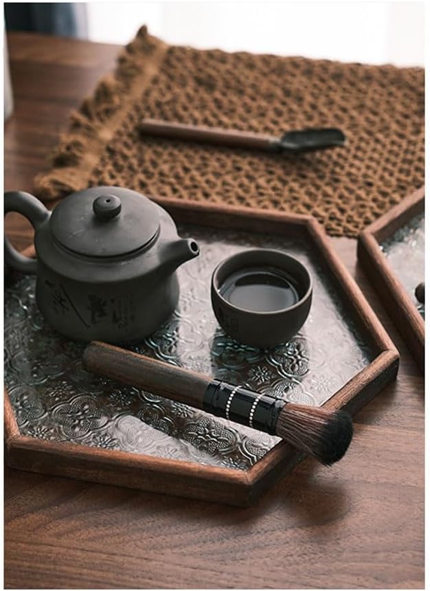 Breakfast Tray Retro Wooden Walnut Color Snack Storage Box Rectangular Tea Tray Dried Fruit Snack Tray Home Tray Coffee Table Tray,C