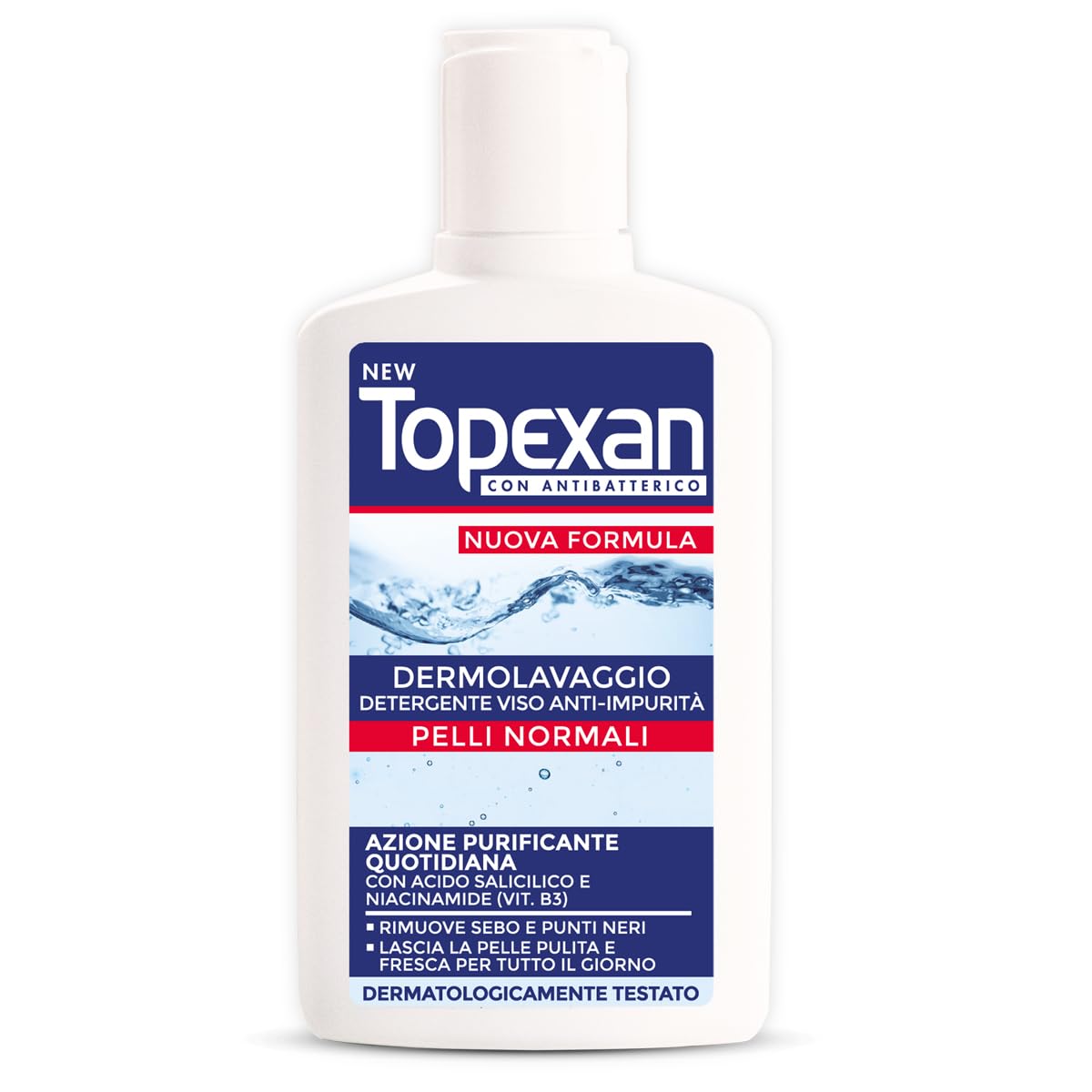 NEW TOPEXAN Dermolavaggio Anti-impurità - Detergente viso ad azione purificante - con Acido Salicilico e Niacinamide - Rimuove sebo e punti neri - Uso quotidiano - 150ml