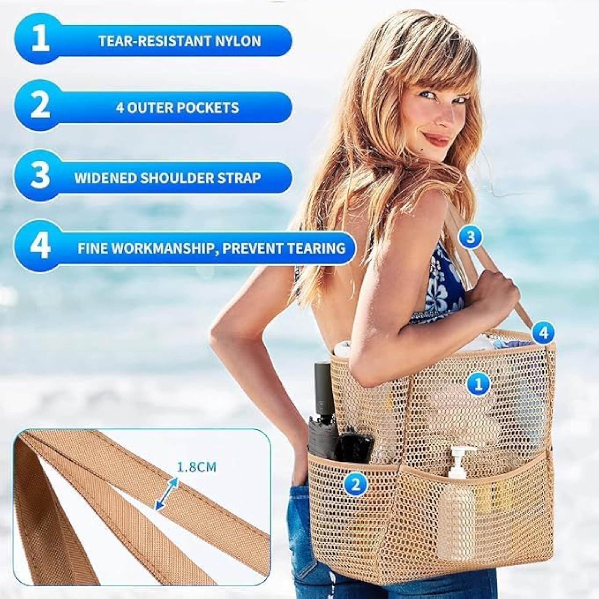 Large Waterproof Mesh Beach Bag for Women