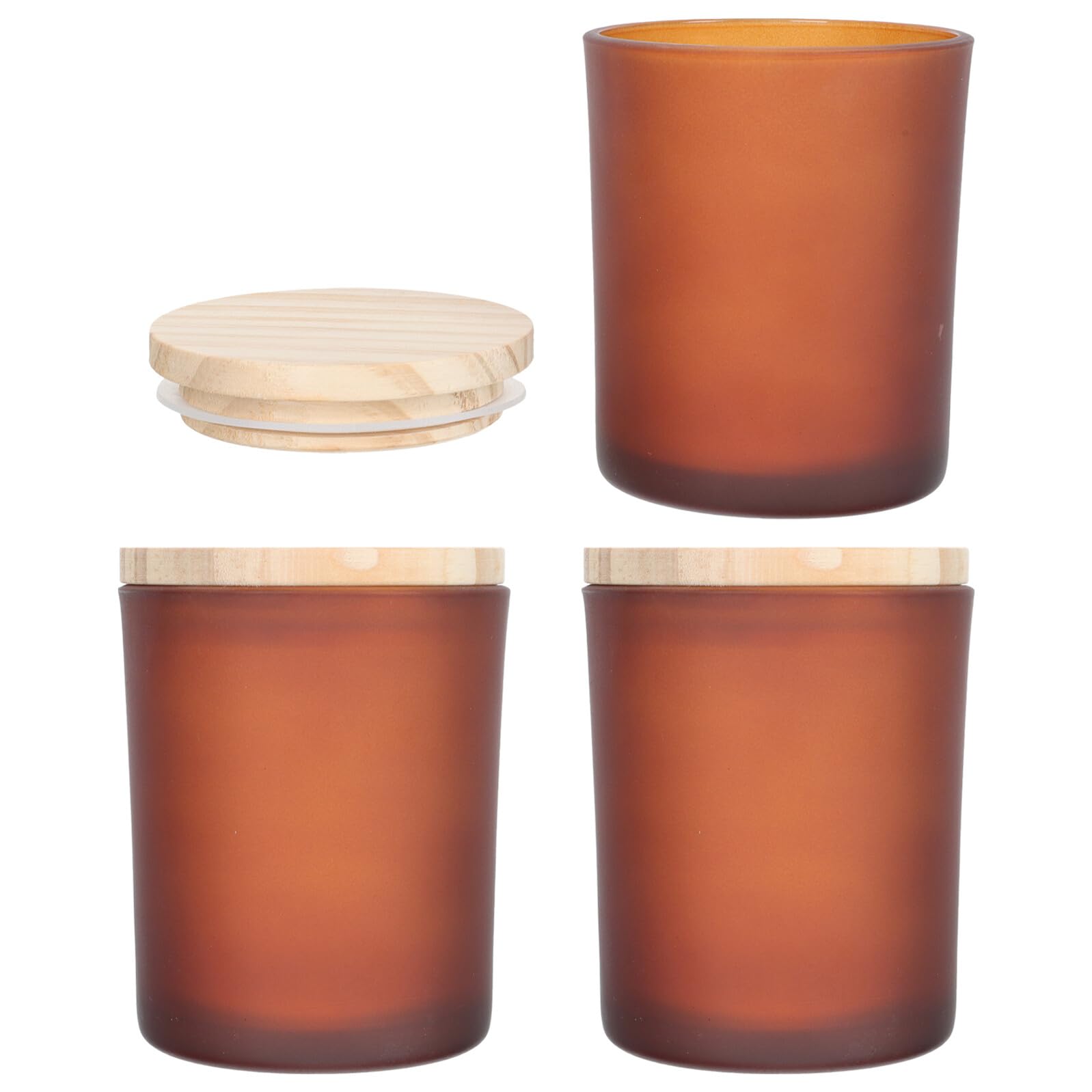 3 Sätze Glas Kerzengläser mit Mattierter Oberfläche und Holzdeckel Duftkerzenhalter für Romantische Abendessen Langlebiges Dekoratives Wohnaccessoire für Heimdeko und Festliche