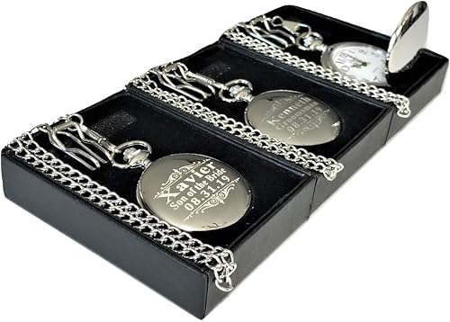 Miniatura 5 de Personalized Pocket Watch set, Wedding and special occasion offering with chain, box and engraving.
