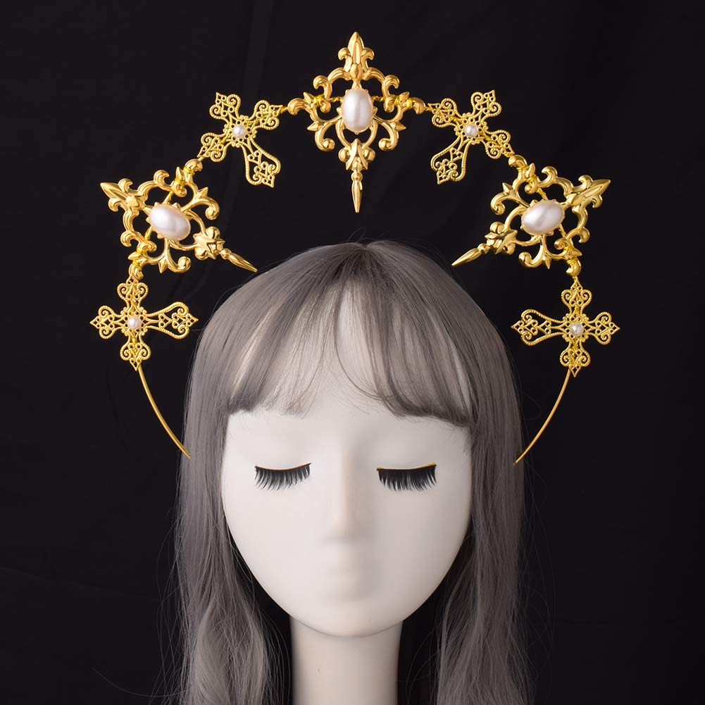 BLESSUME Halo Crown Mary Goddess Headband Women Halloween Costume Headpiece (Gold 2) - Image 2