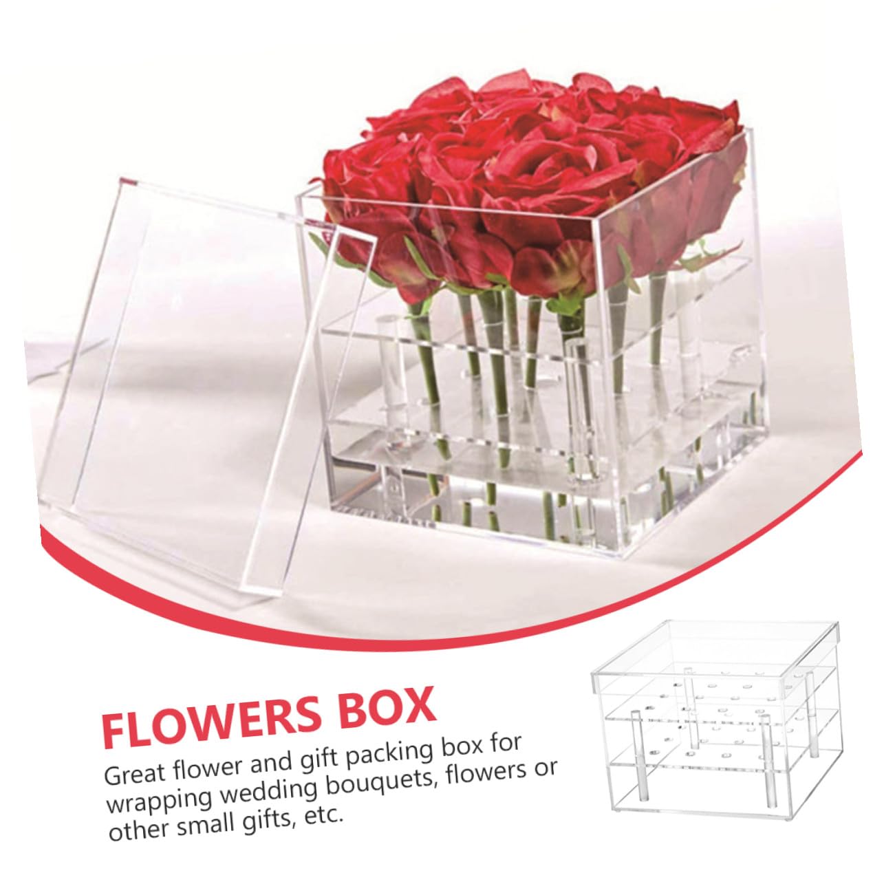 Scatola di Fiori Eterni in Acrilico Trasparente 16 Fori Contenitore per Composizioni Floreali Conservate Fioriera Rigida per Confezioni Regalo e Decorazioni Matrimonio