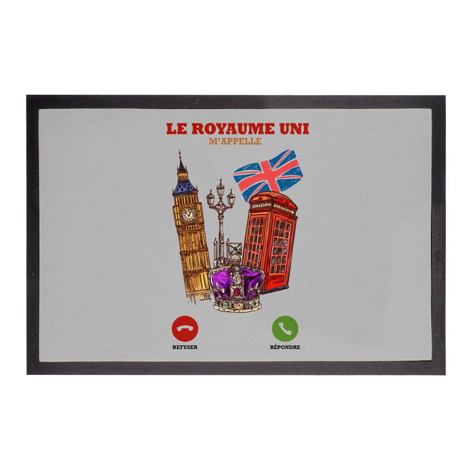 Paillasson Gris Royaume-Uni Culture Londres tapis entrée 75x50cm