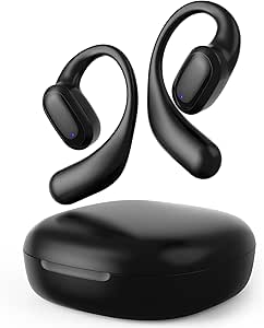 LeMuna Open Ear Headphones, Bluetooth 5.3 Wireless Earbuds with Earhooks, 60 Hours Playtime, Fast Charging, Sweat Resistant, Sport Earphones with Digital Display Charging Case for Workout Black asin的图片