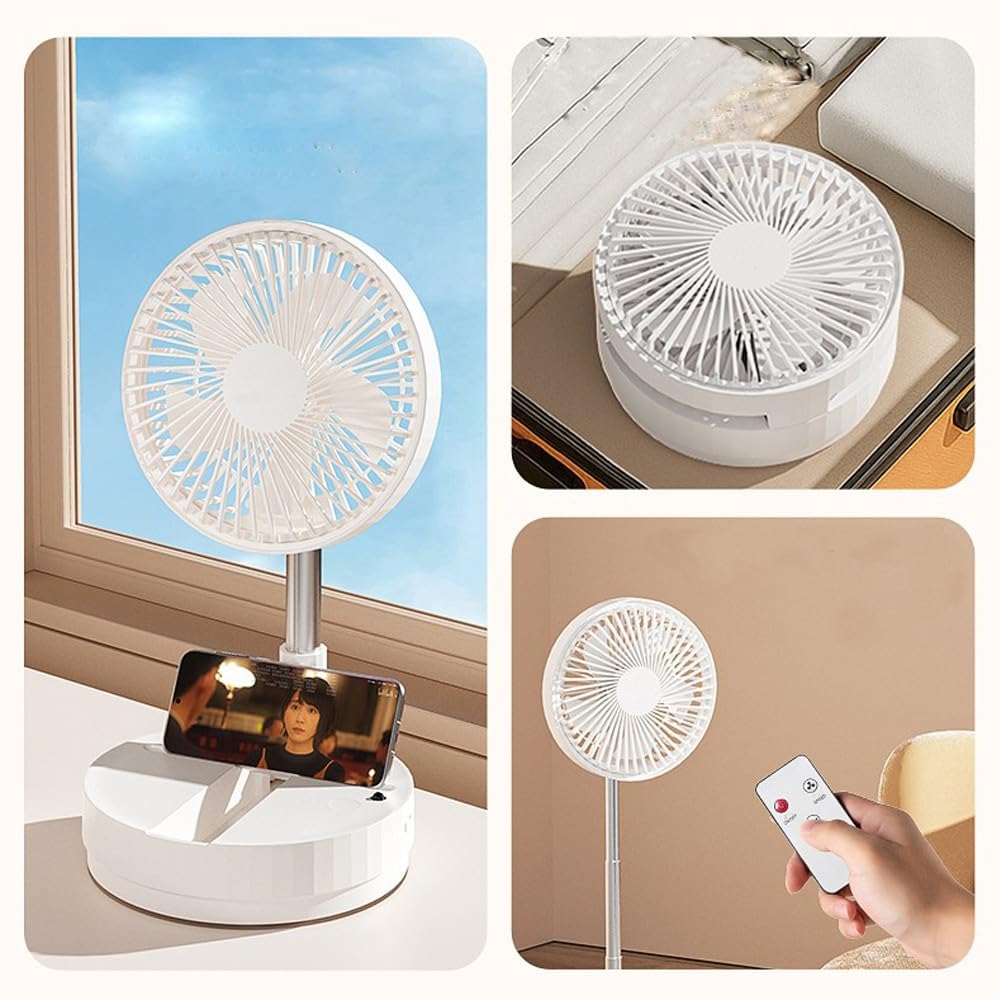 wonderlamp - Ventilador de Mesa Plegable Bensa, Altura Regulable 38–80 cm, Oscilante, 4 Velocidades, Mando a Distancia y Batería Recargable, Ventilador Portátil para Hogar