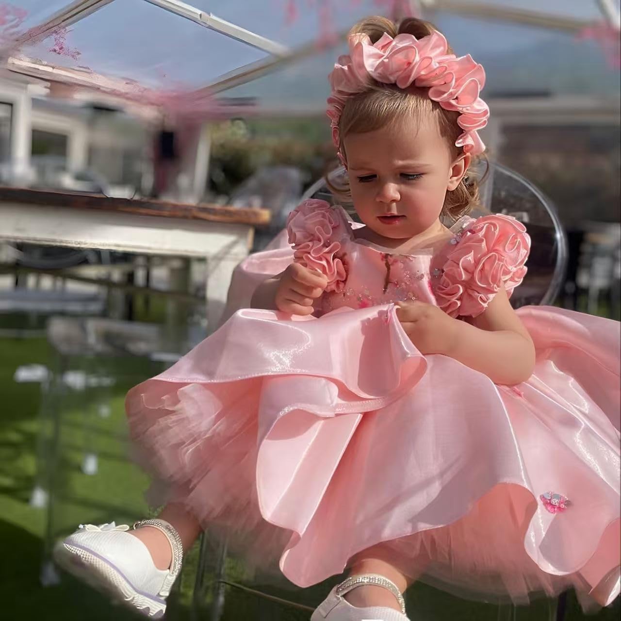 Girls' Dresses Flying Sleeve Puffy Princess Dresses Flower Girl Wedding Birthday Party Dresses