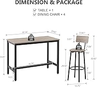 Vista 3 de Moderno juego de mesa y silla de bar para 4 mesas y taburetes de altura de mostrador con respaldo, mesa de comedor rectangular, juego de 5