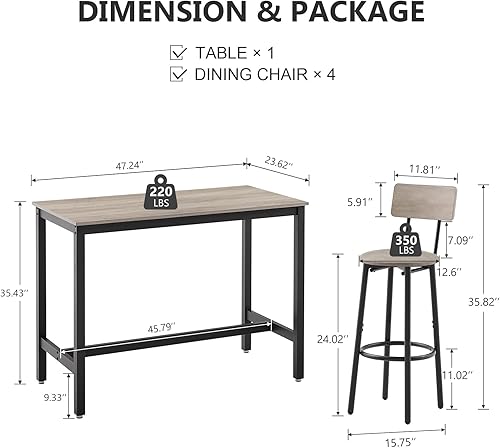 Miniatura 3 de Moderno juego de mesa y silla de bar para 4 mesas y taburetes de altura de mostrador con respaldo, mesa de comedor rectangular, juego de 5 con