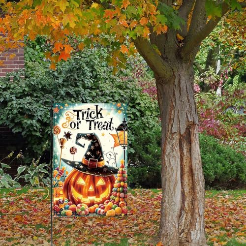 NHBTC Halloween Witch Hat Pumpkin Garden Flag 12x18 In Lawn Yard Decor Gift - image 2
