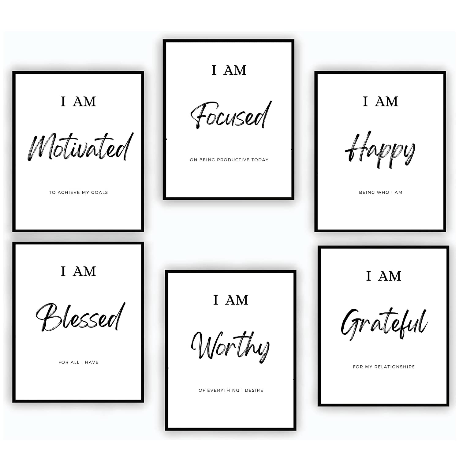 Inspirational Wall Art,Motivational Wall Art For Office & Bedroom Wall Decor,Inspirational Quotes & Sayings,Daily Affirmations for Men, Women & Kids,8X10”, Set of 6 Made in USA (Unframed)
