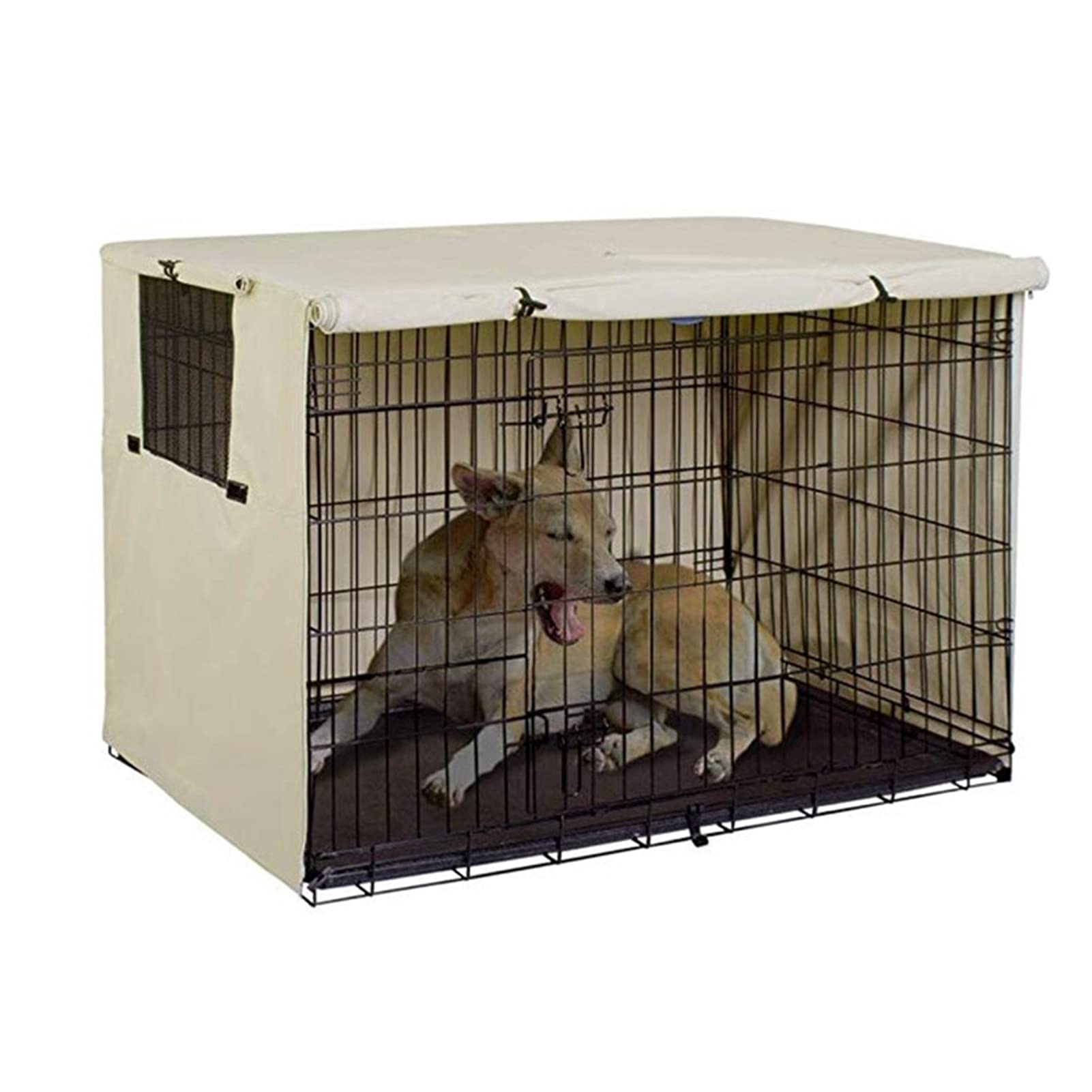 Natudeco Dog Crate Cover Pet Kennel Cover Animal Crate Sun Protection 210D Waterproof Windproof Outdoor Dust Cover for 35 Inch Wire Dog Cage(Beige)
