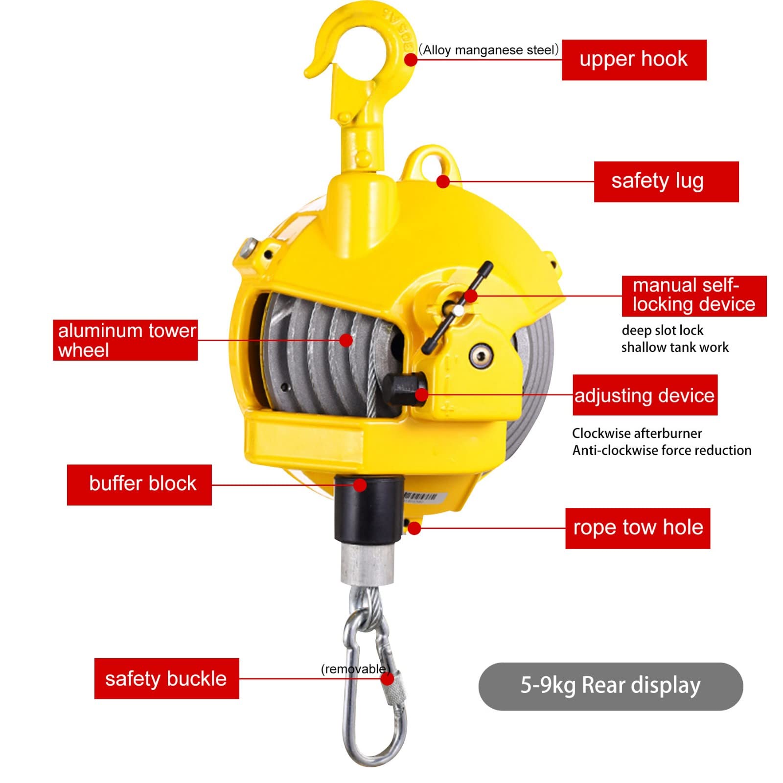 Einstellbarer Federzug Balancer, Einziehbar Federzug mit Manueller Verstellung, Spring Balancer Werkzeugaufnahme für Fixieren und Aufhängen Von Werkzeugen(Size:5-9kg)