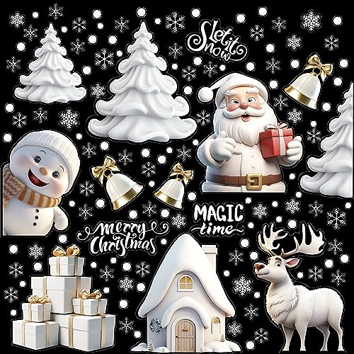 VEYLIN Christmas Window Stickers, Peeping Santa & Rudolph Snowflakes Window Clings PVC Staic Stickers for Christmas Window Display - Image 6